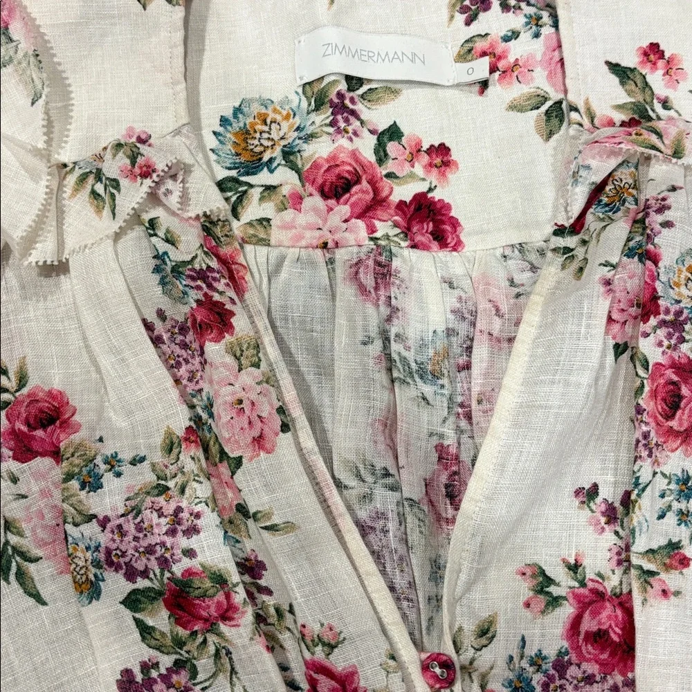 Zimmermann White Floral Mini Dress with Pink Roses - Picture 6 of 8